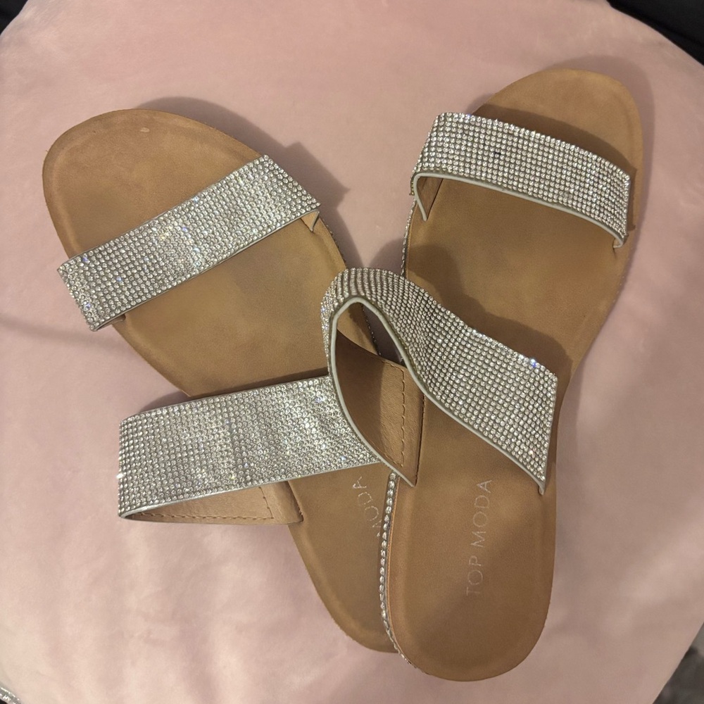 TOP Moda Women's Sparkling Silver Sandals